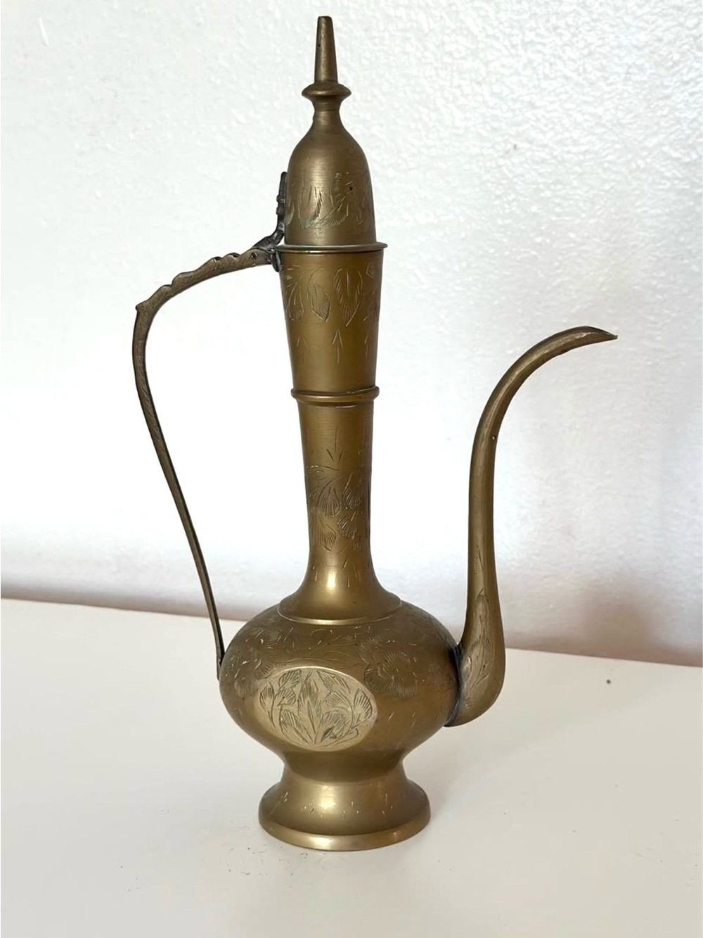 Vintage Engraved Brass Teapot Long Spout Decorative
